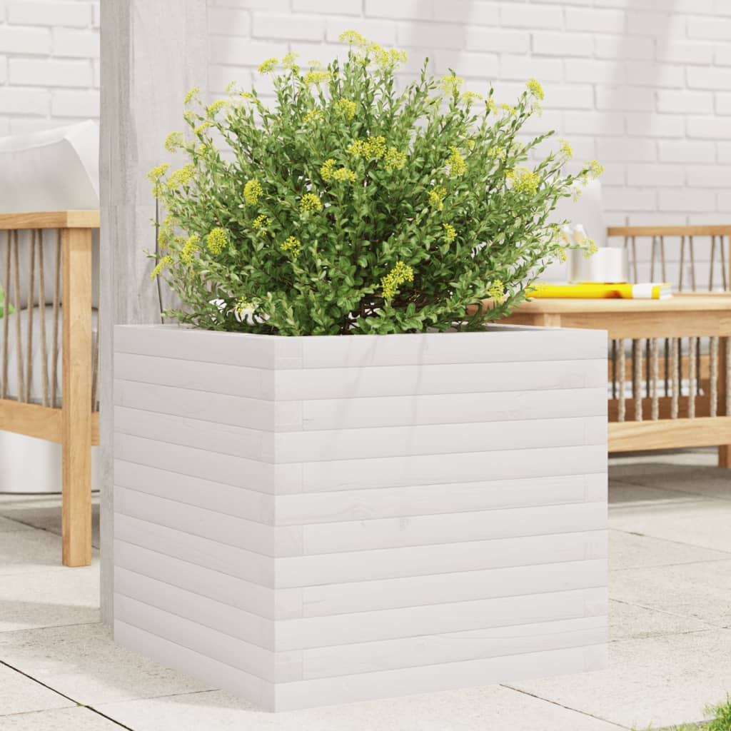 vidaXL Jardinera madera maciza de pino blanco 50x50x45,5 cm