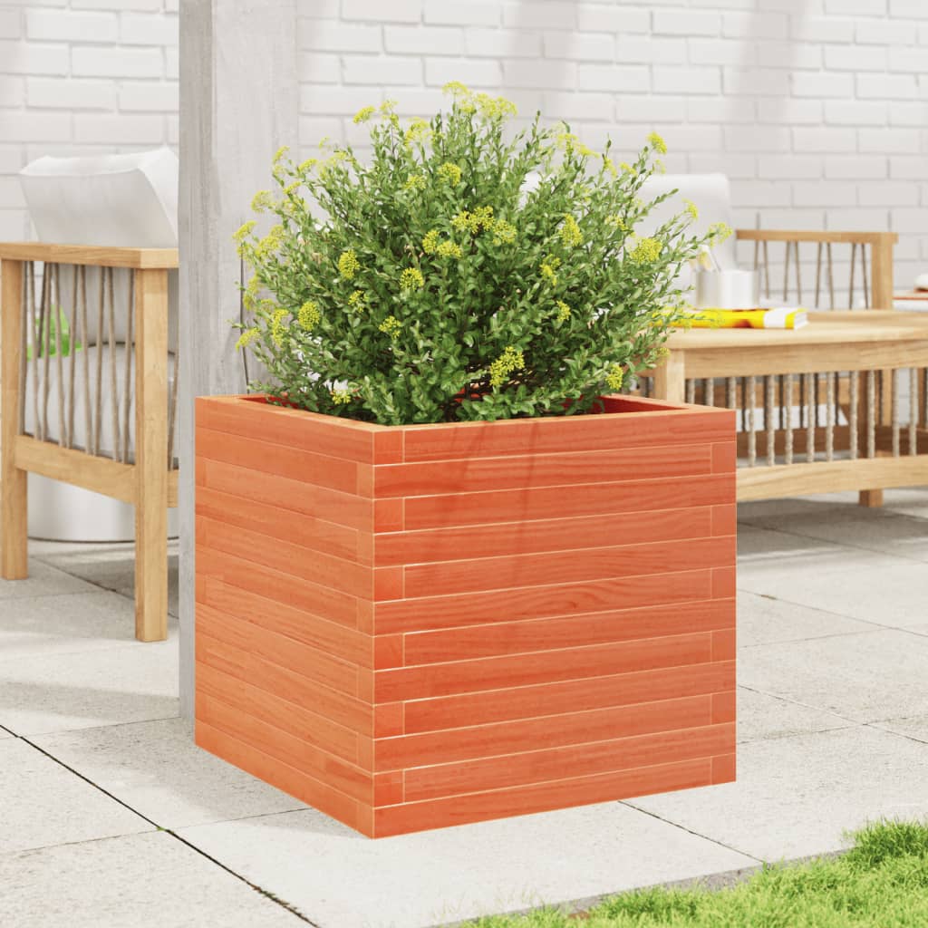 vidaXL Jardinera madera maciza de pino marrón cera 50x50x45,5 cm