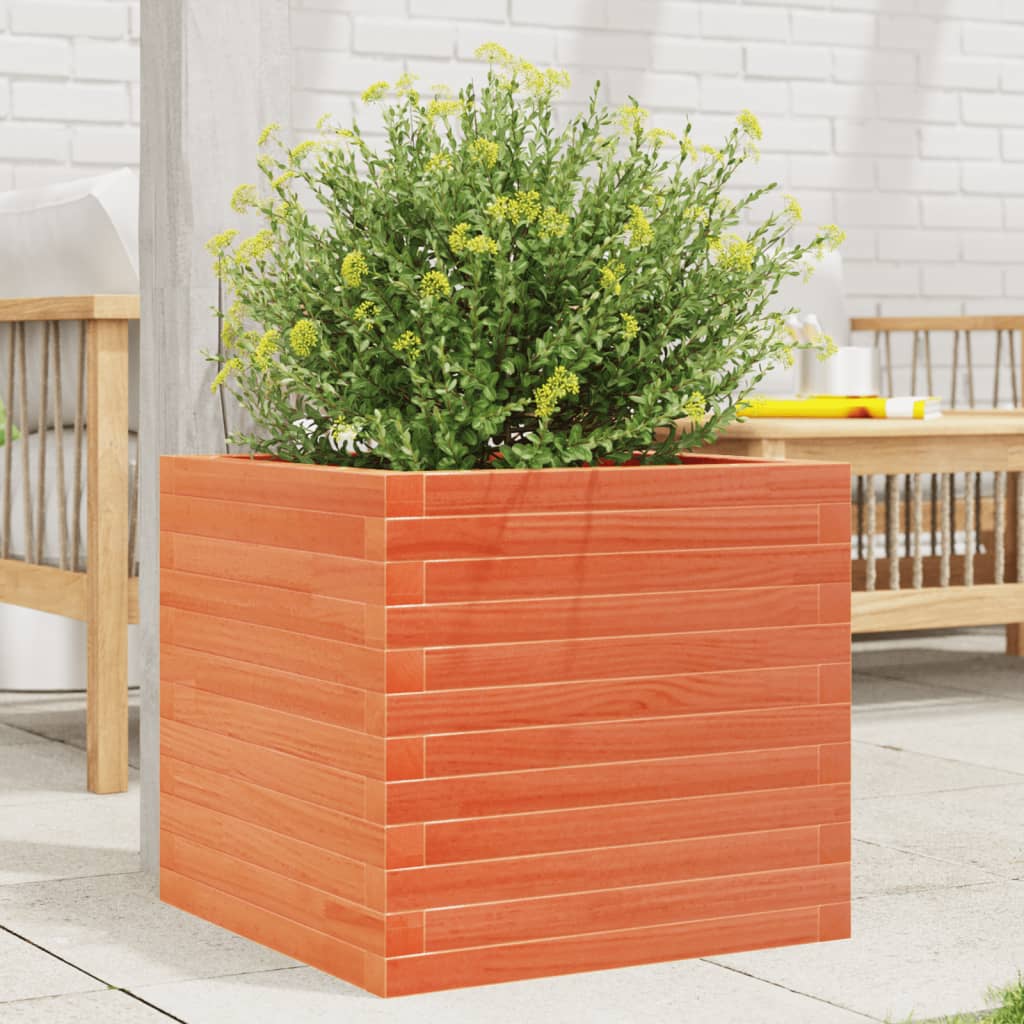 vidaXL Jardinera madera maciza de pino marrón cera 50x50x45,5 cm