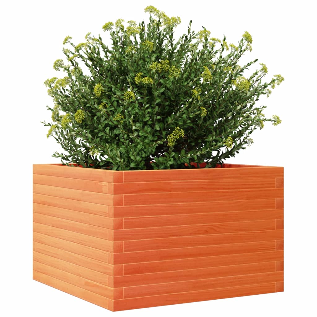 vidaXL Jardinera madera maciza de pino marrón cera 70x70x45,5 cm