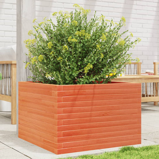 vidaXL Jardinera madera maciza de pino marrón cera 70x70x45,5 cm