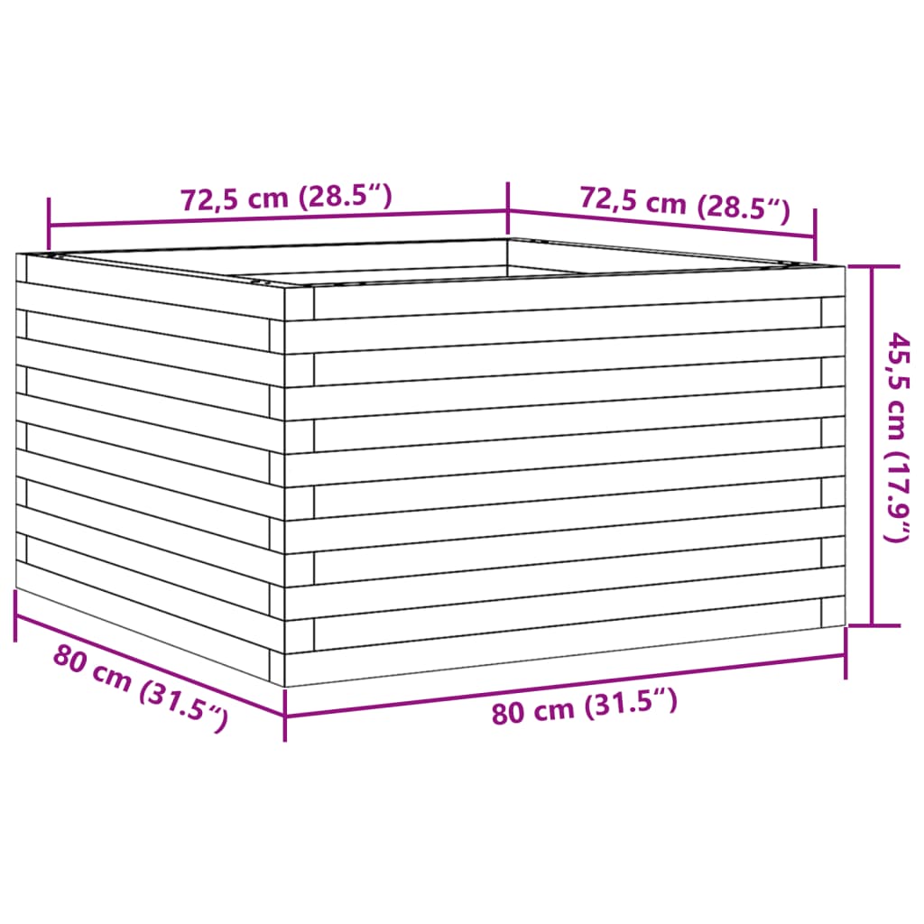 vidaXL Jardinera madera maciza de pino 80x80x45,5 cm