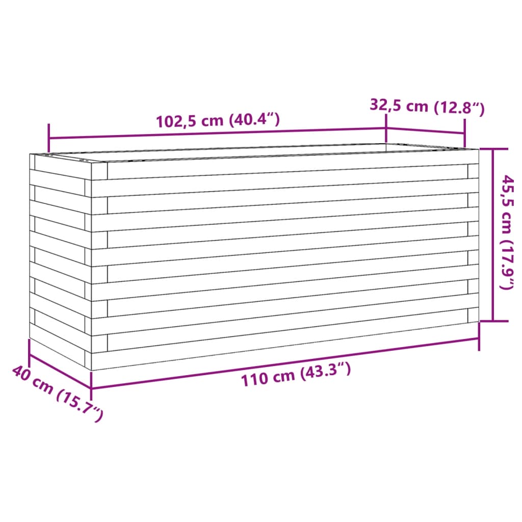 vidaXL Jardinera de madera maciza de pino 110x40x45,5 cm