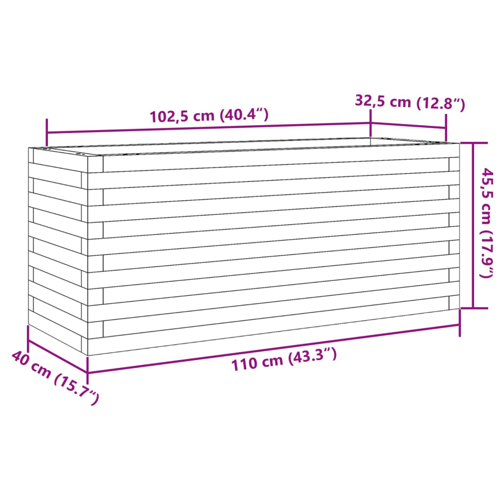 vidaXL Jardinera de madera maciza de pino marrón cera 110x40x45,5 cm