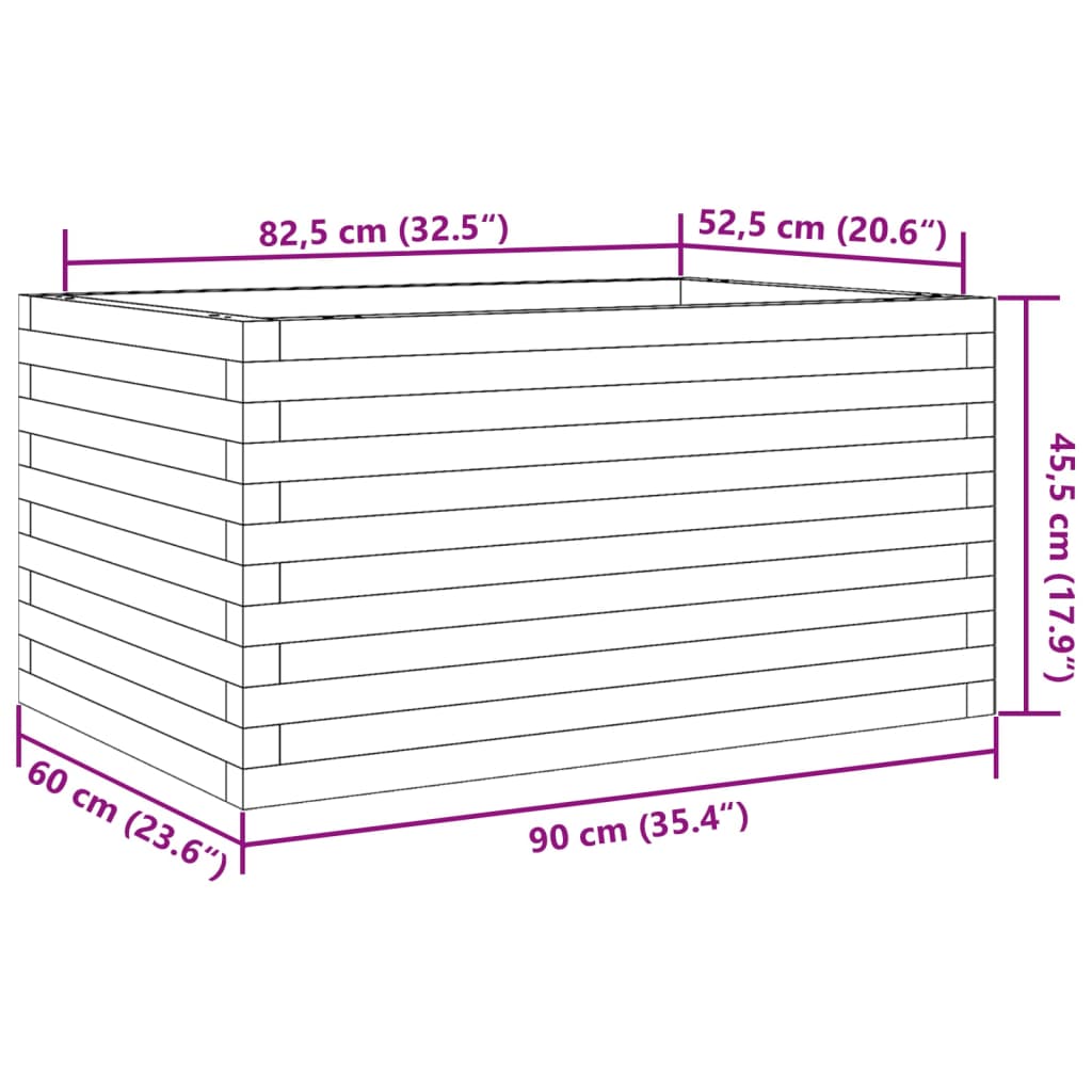 vidaXL Jardinera de madera maciza de pino blanco 90x60x45,5 cm