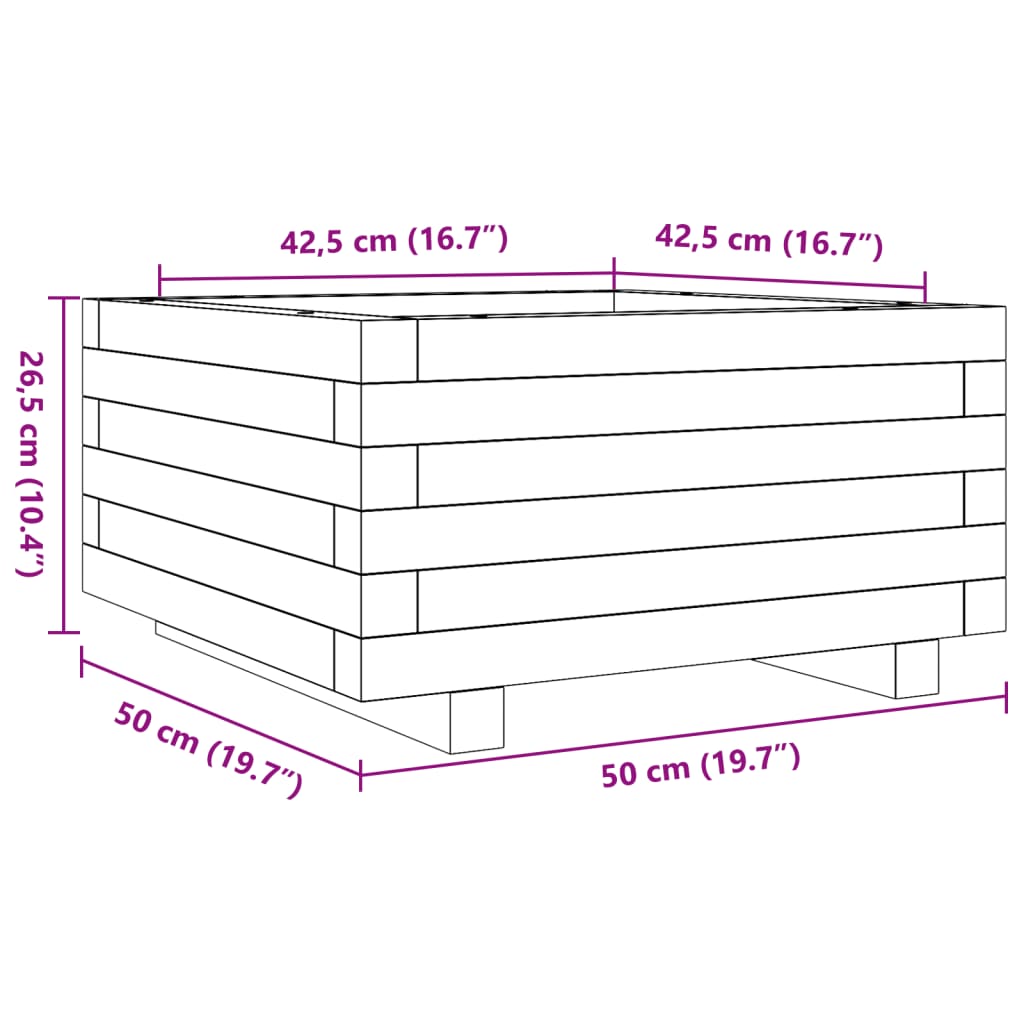 vidaXL Jardinera de madera maciza de pino 50x50x26,5 cm