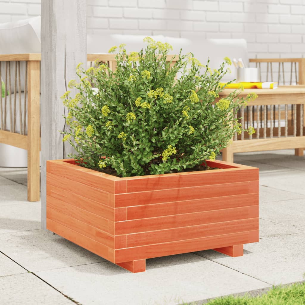 vidaXL Jardinera madera maciza de pino marrón cera 50x50x26,5 cm