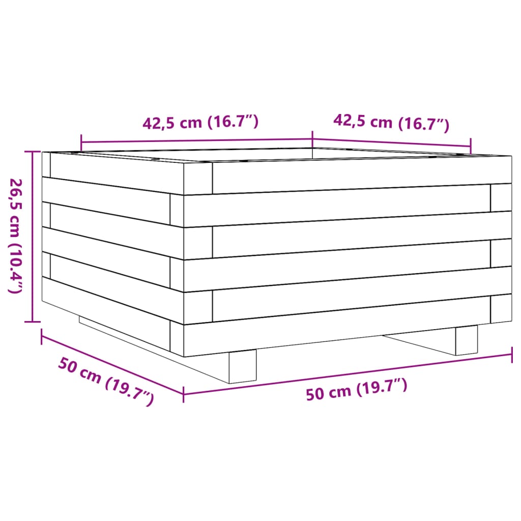 vidaXL Jardinera madera maciza de pino marrón cera 50x50x26,5 cm