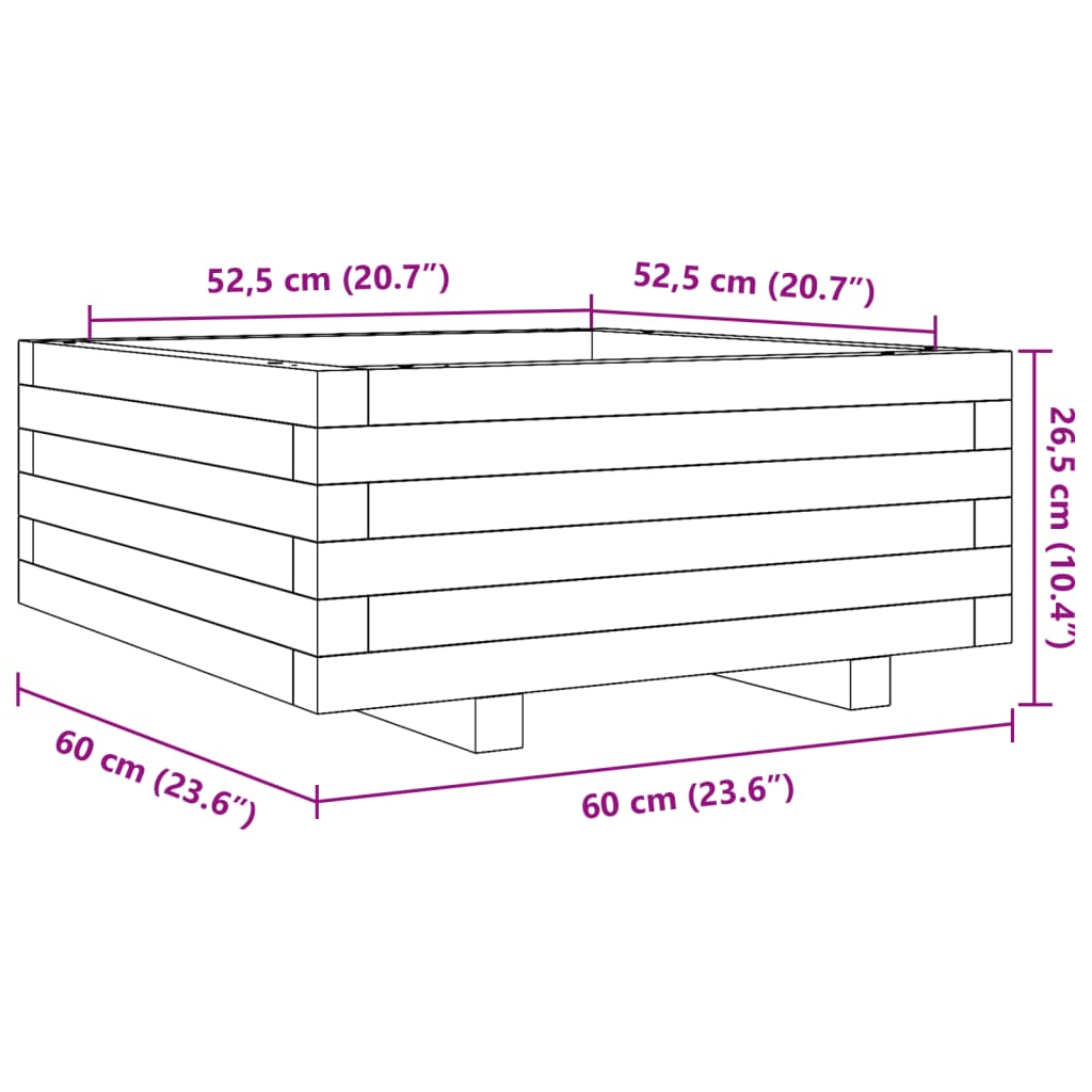 vidaXL Jardinera de madera maciza de pino 60x60x26,5 cm