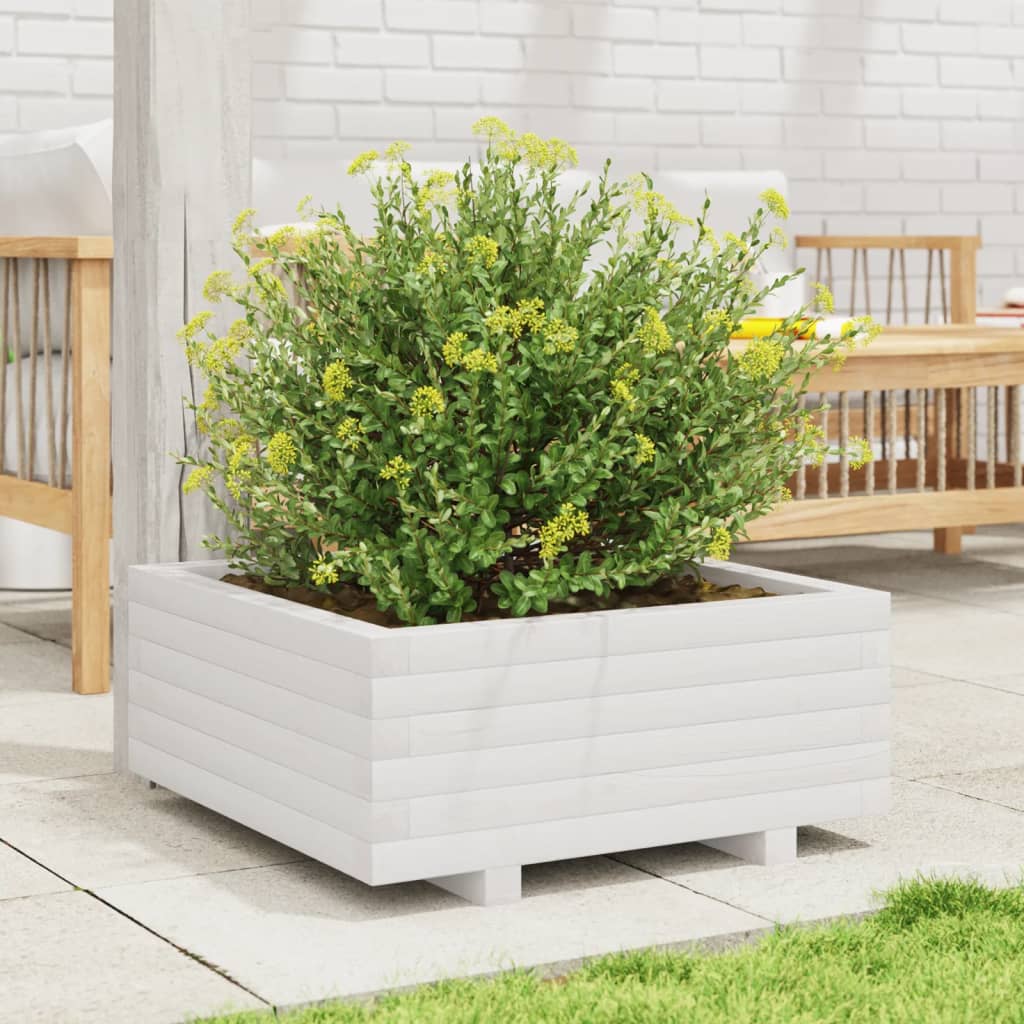 vidaXL Jardinera de madera maciza de pino blanco 60x60x26,5 cm