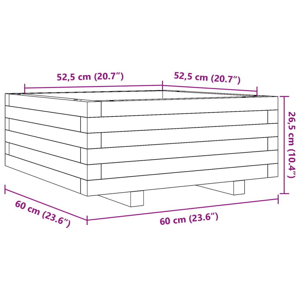 vidaXL Jardinera de madera maciza de pino blanco 60x60x26,5 cm