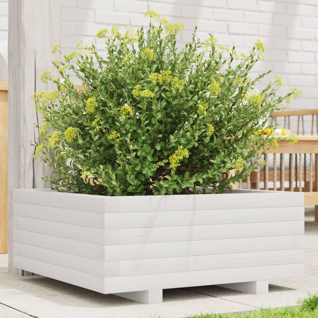 vidaXL Jardinera de madera maciza de pino blanco 60x60x26,5 cm