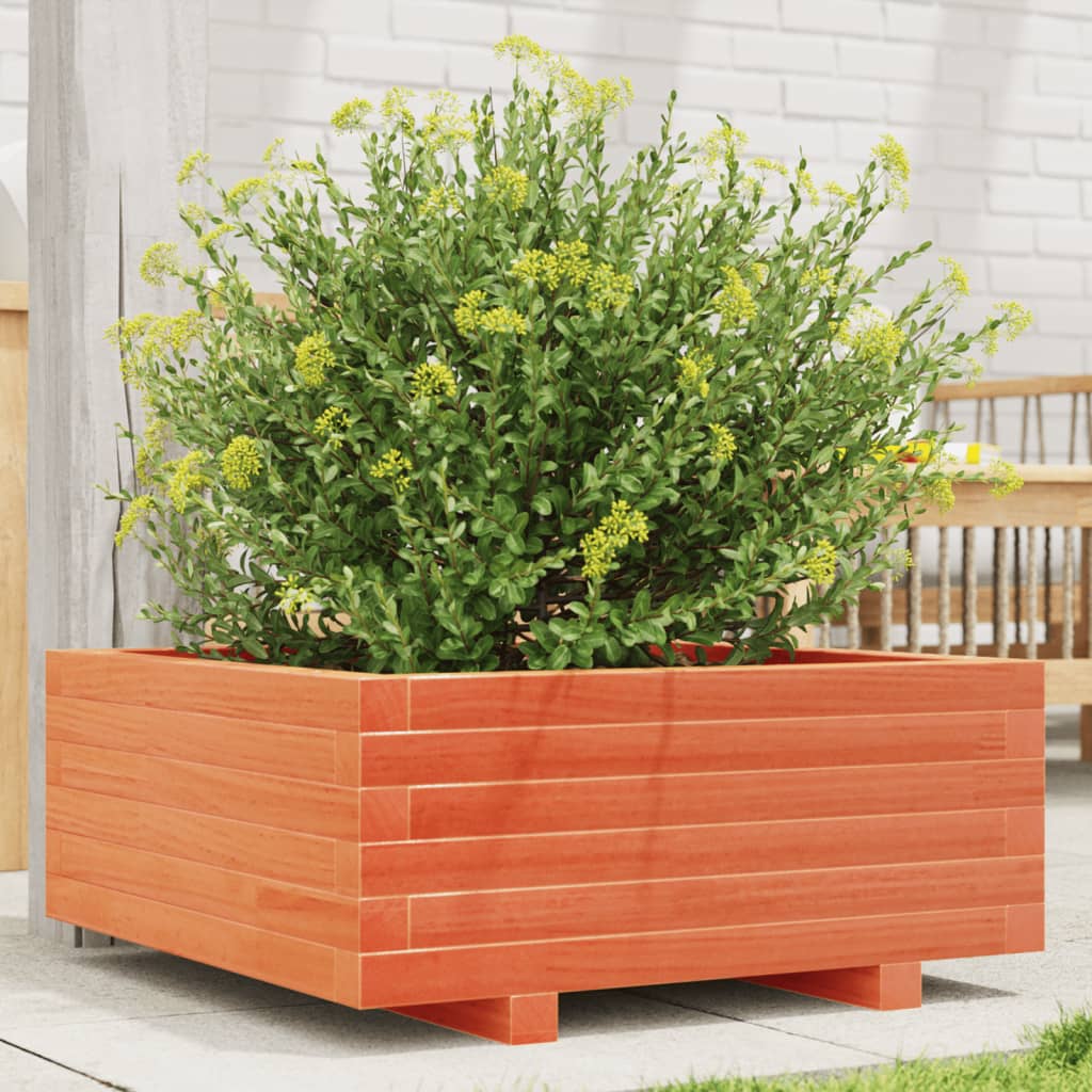 vidaXL Jardinera de madera maciza de pino marrón cera 60x60x26,5 cm