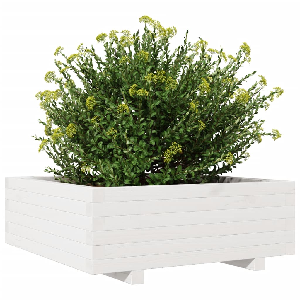 vidaXL Jardinera de madera maciza de pino blanco 70x70x26,5 cm