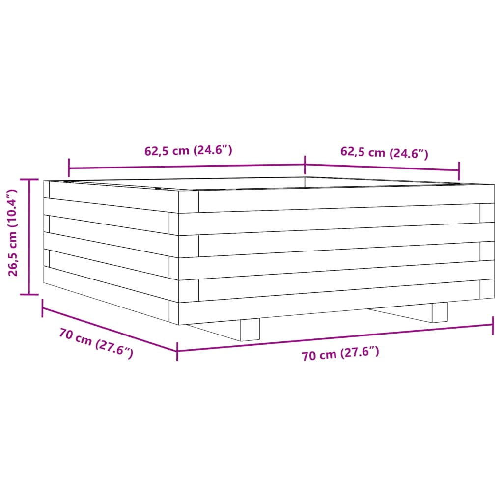 vidaXL Jardinera de madera maciza de pino blanco 70x70x26,5 cm