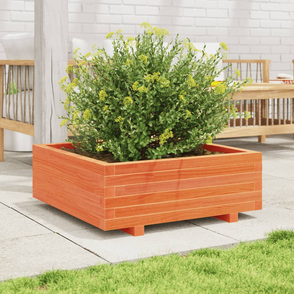 vidaXL Jardinera de madera maciza de pino marrón cera 70x70x26,5 cm