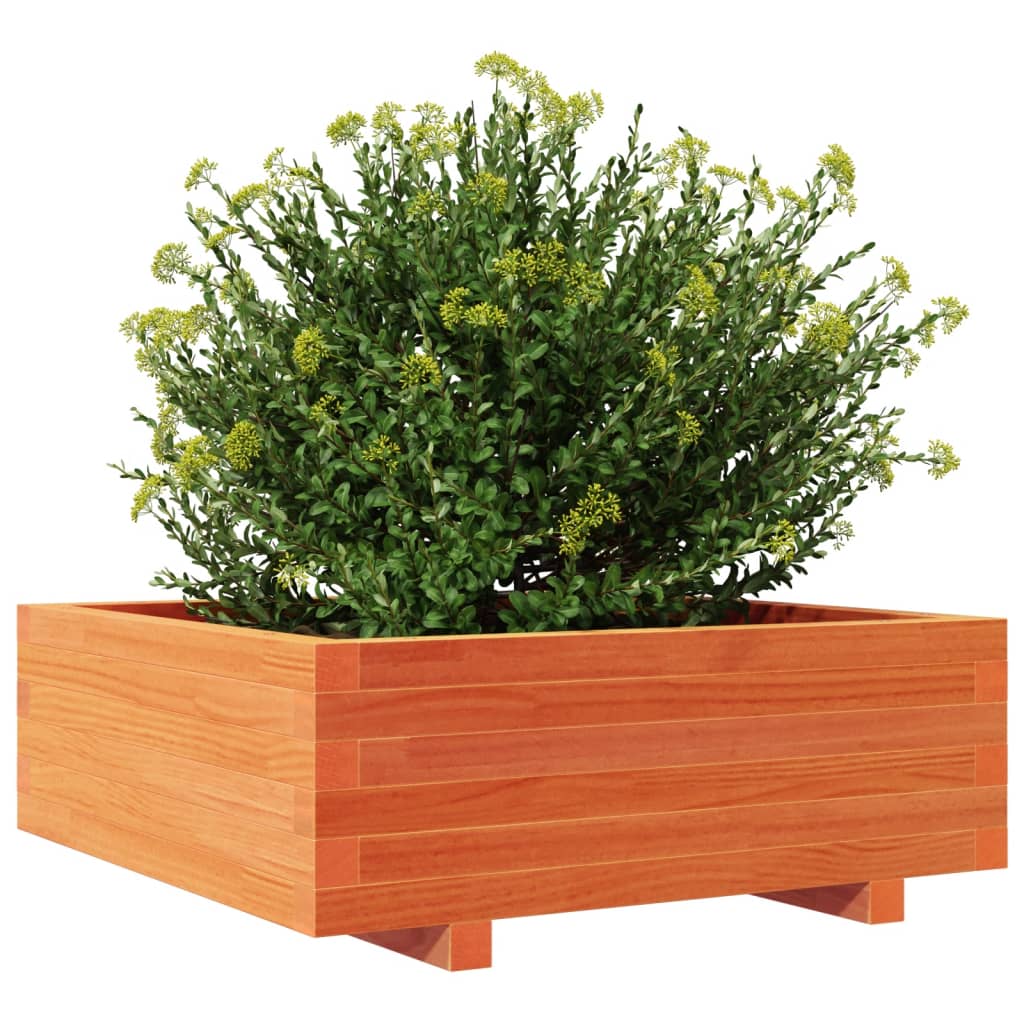 vidaXL Jardinera de madera maciza de pino marrón cera 70x70x26,5 cm