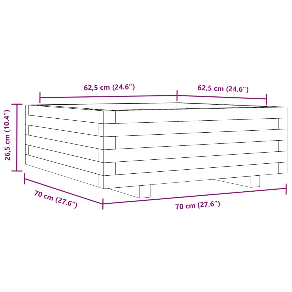 vidaXL Jardinera de madera maciza de pino marrón cera 70x70x26,5 cm