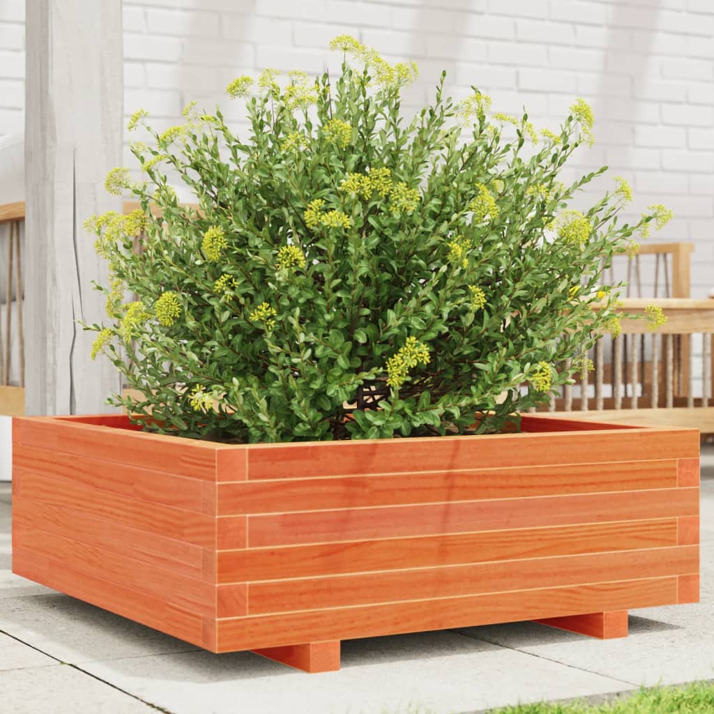 vidaXL Jardinera de madera maciza de pino marrón cera 70x70x26,5 cm