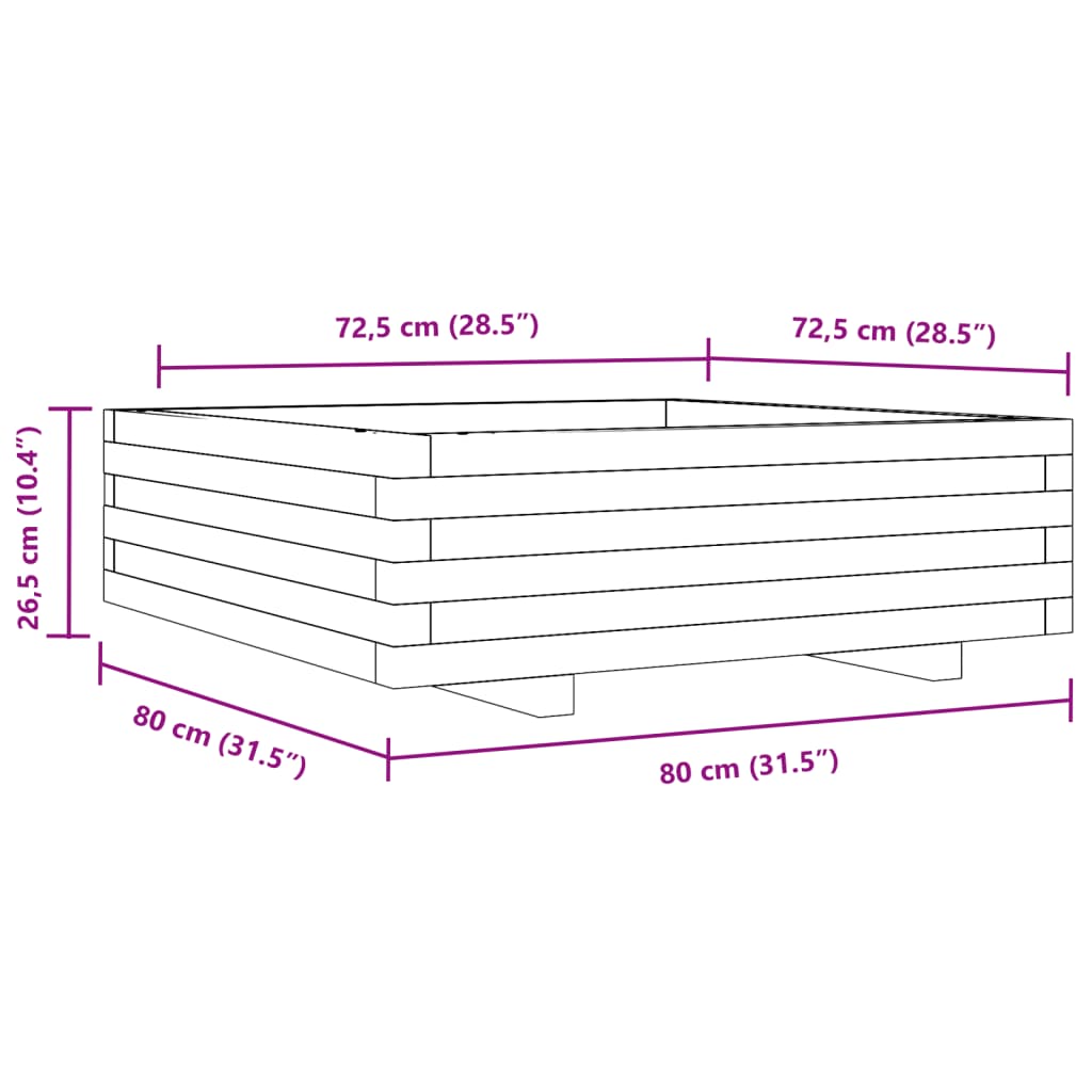 vidaXL Jardinera de madera maciza de pino 80x80x26,5 cm