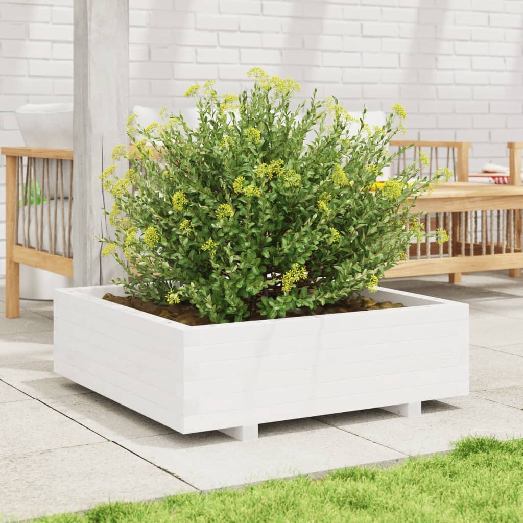 vidaXL Jardinera de madera maciza de pino blanca 80x80x26,5 cm