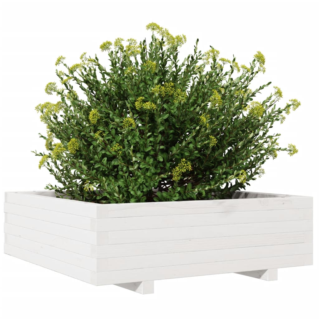 vidaXL Jardinera de madera maciza de pino blanca 80x80x26,5 cm