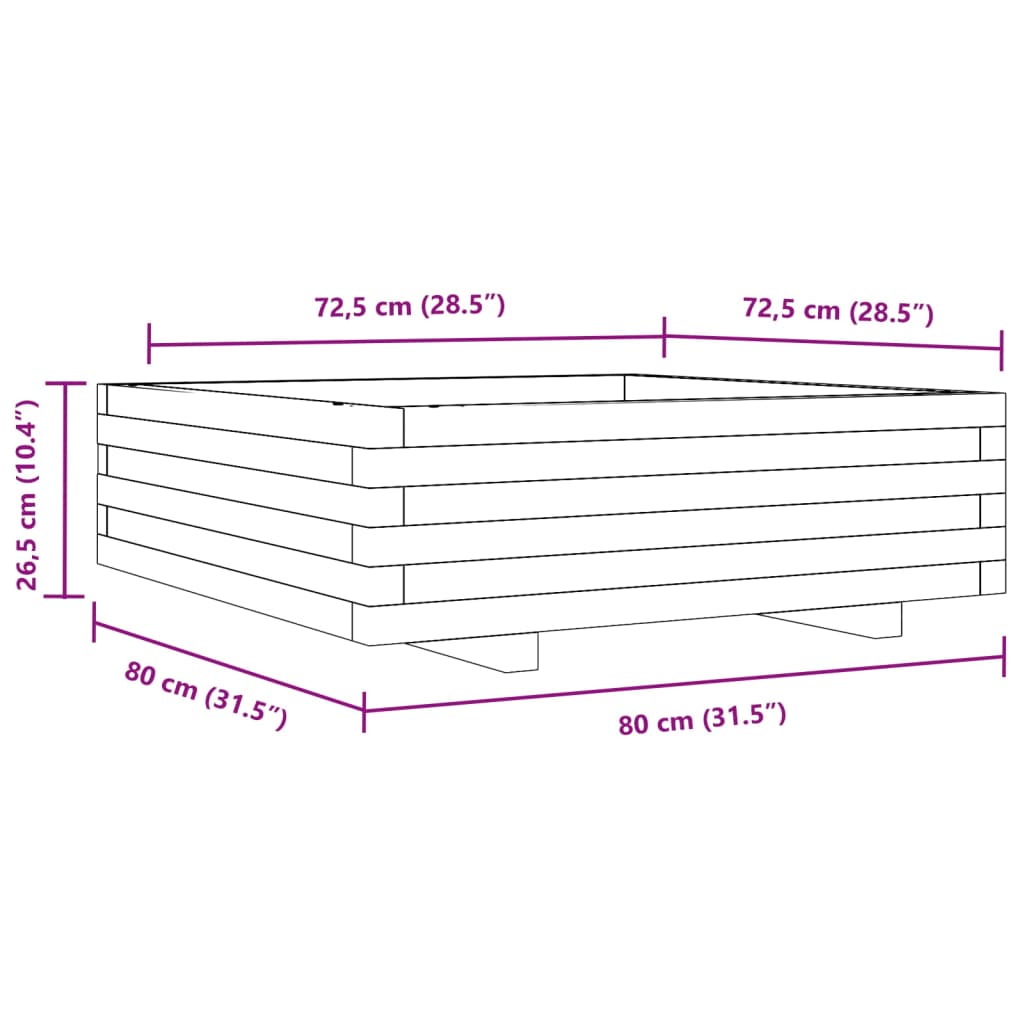 vidaXL Jardinera de madera maciza de pino blanca 80x80x26,5 cm