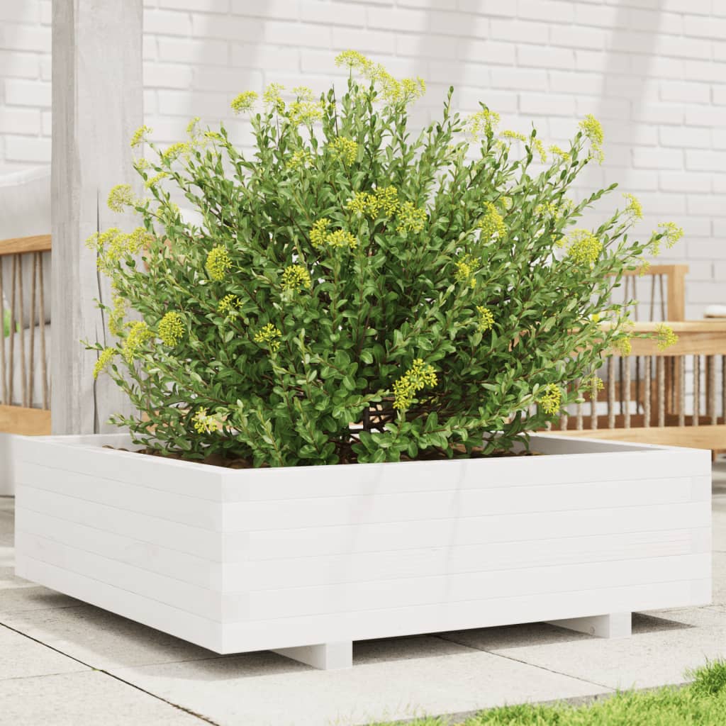 vidaXL Jardinera de madera maciza de pino blanca 80x80x26,5 cm