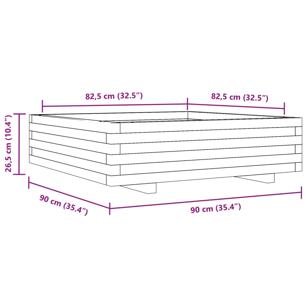 vidaXL Jardinera de madera maciza de pino 90x90x26,5 cm