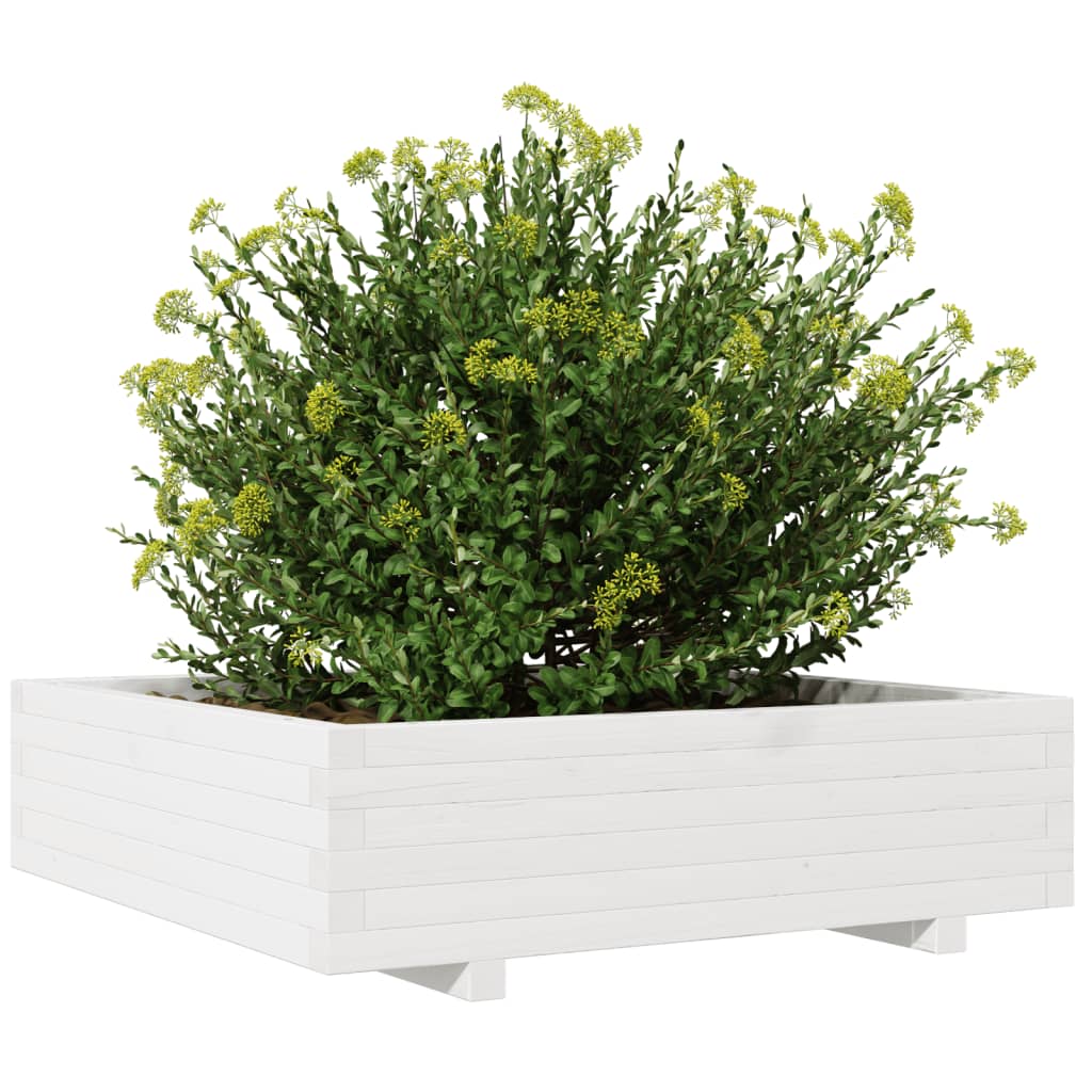 vidaXL Jardinera de madera maciza de pino blanco 90x90x26,5 cm