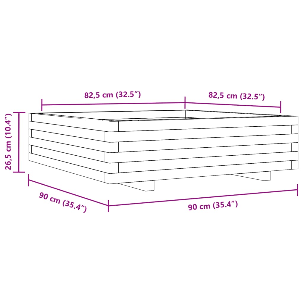 vidaXL Jardinera de madera maciza de pino blanco 90x90x26,5 cm