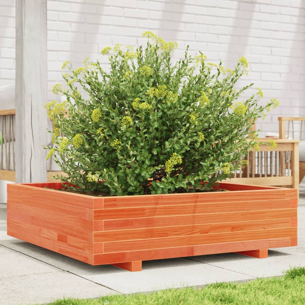 vidaXL Jardinera de madera maciza de pino marrón cera 90x90x26,5 cm