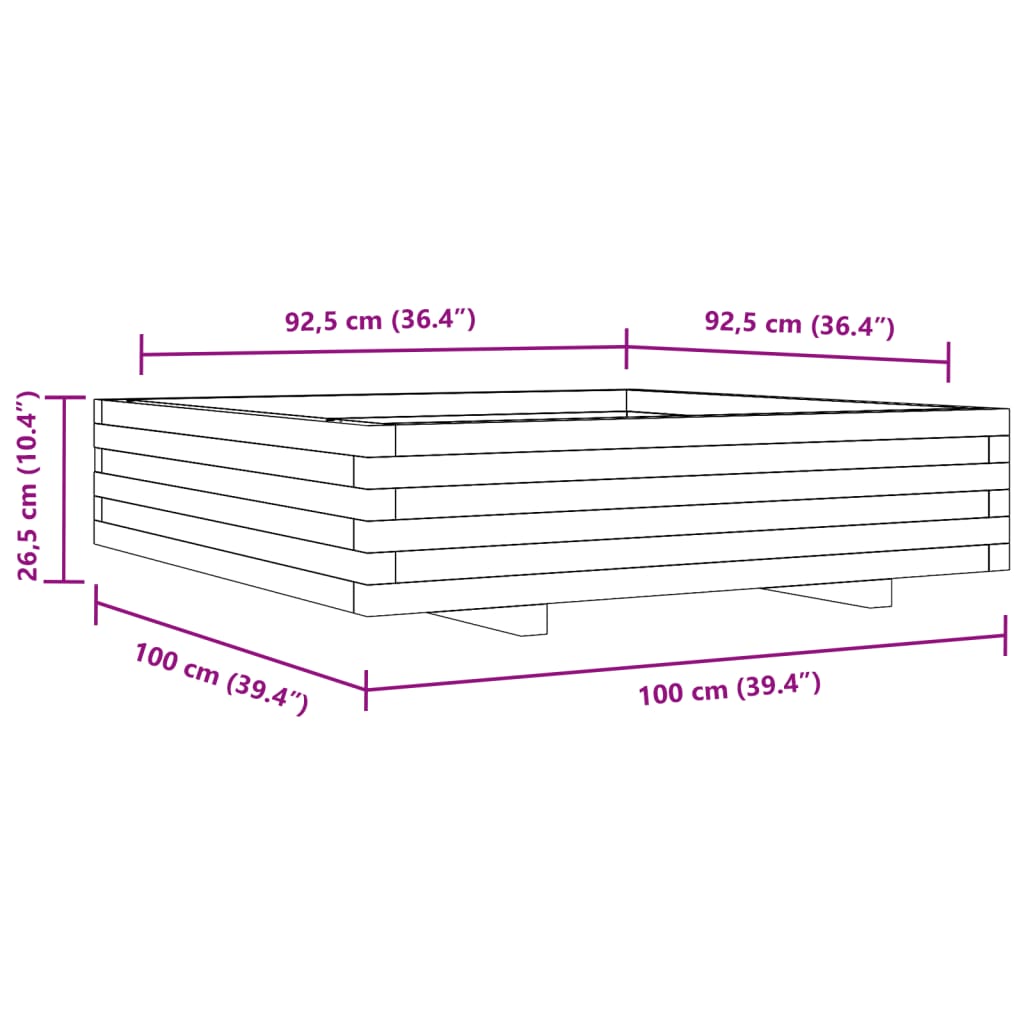 vidaXL Jardinera madera maciza de pino 100x100x26,5 cm