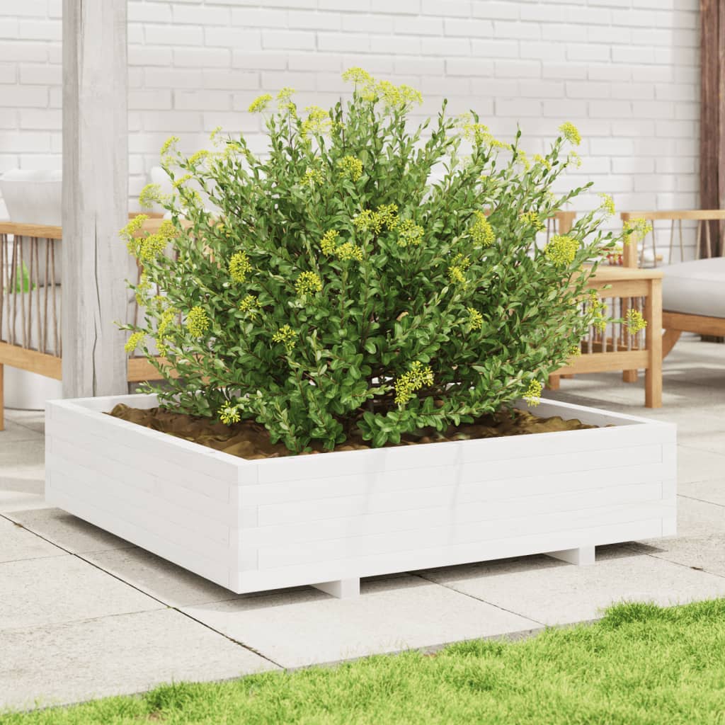 vidaXL Jardinera madera maciza de pino blanco 100x100x26,5 cm