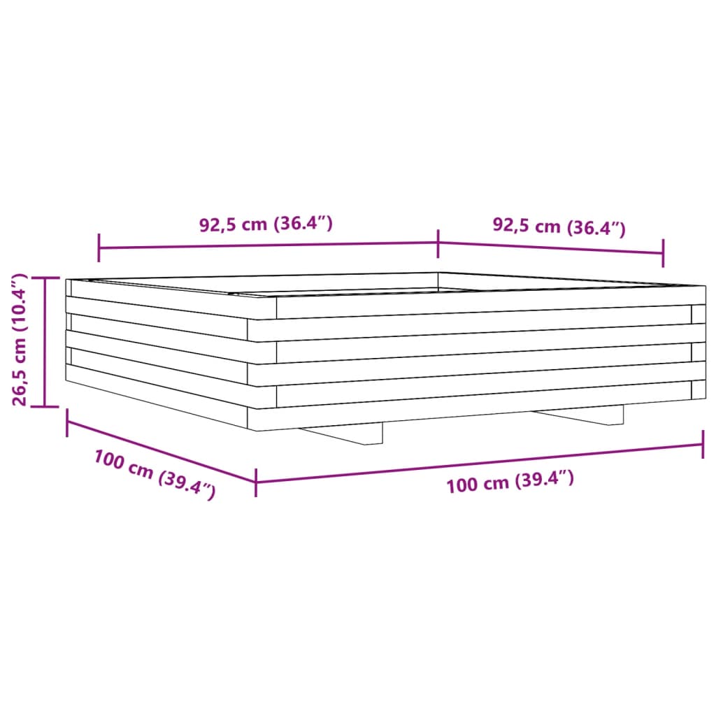 vidaXL Jardinera madera maciza de pino blanco 100x100x26,5 cm