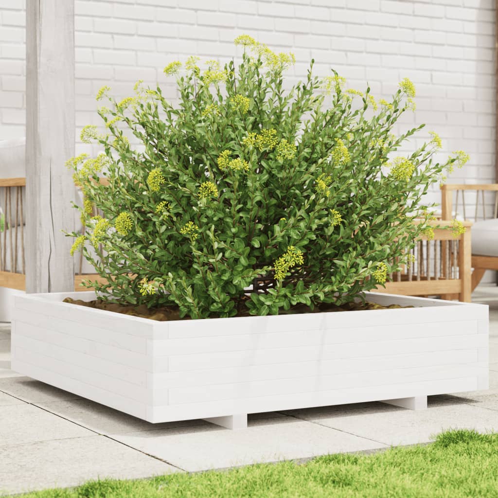 vidaXL Jardinera madera maciza de pino blanco 100x100x26,5 cm