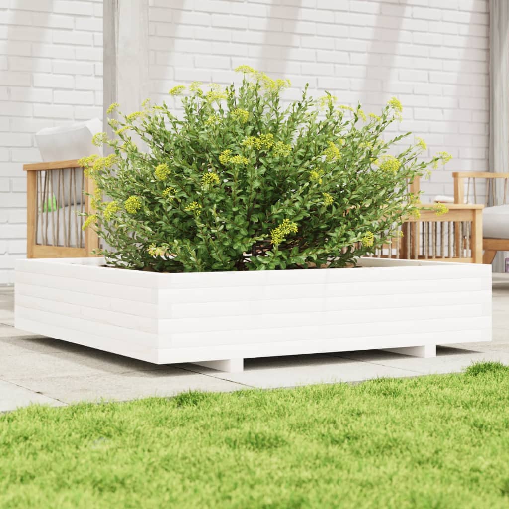 vidaXL Jardinera de madera maciza de pino blanca 110x110x26,5 cm