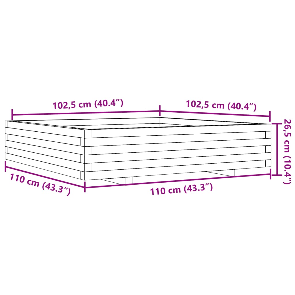 vidaXL Jardinera de madera maciza de pino blanca 110x110x26,5 cm