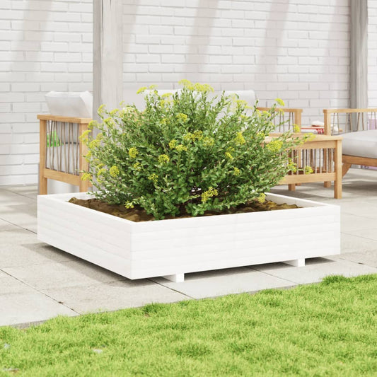 vidaXL Jardinera de madera maciza de pino blanca 110x110x26,5 cm