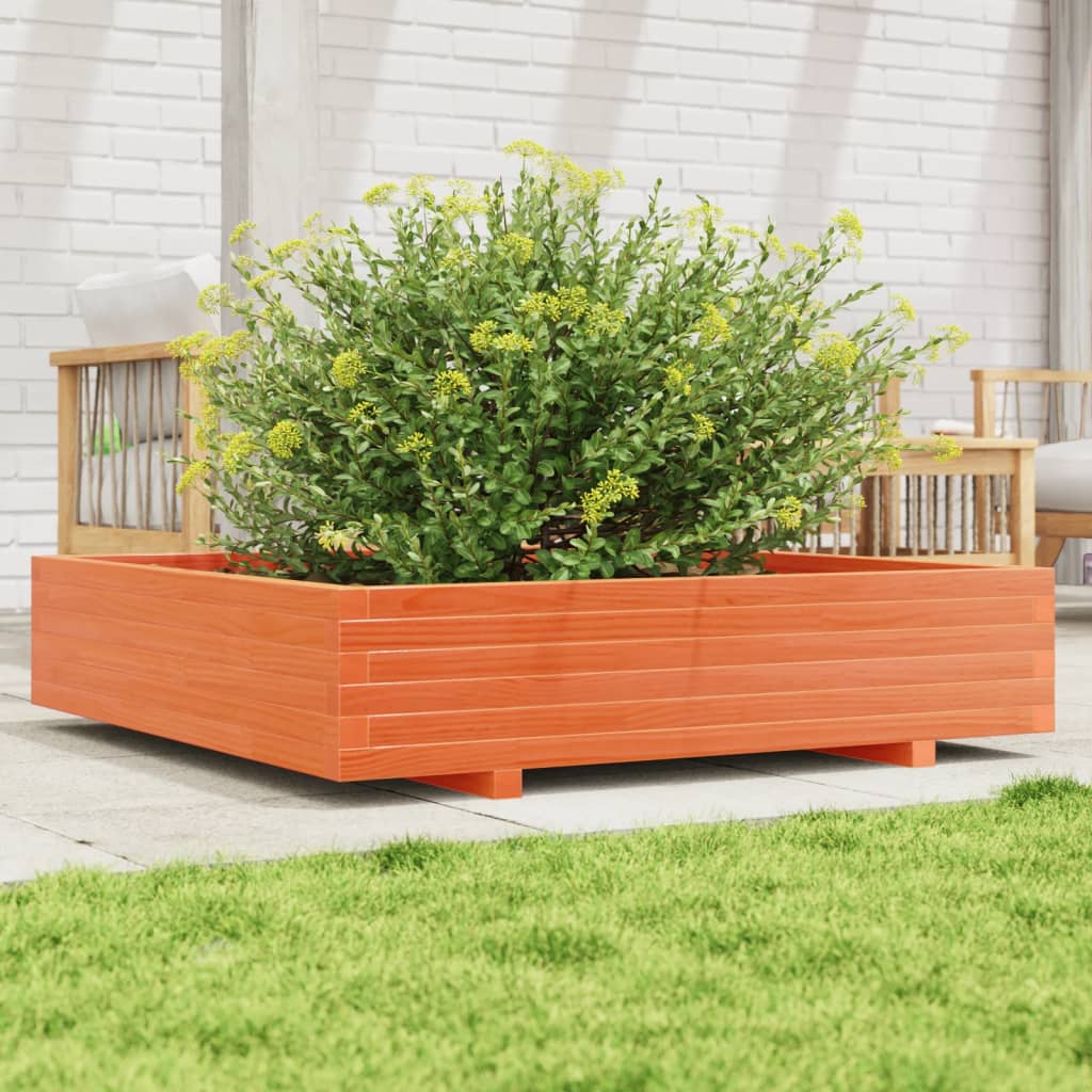 vidaXL Jardinera de madera maciza de pino marrón cera 110x110x26,5 cm