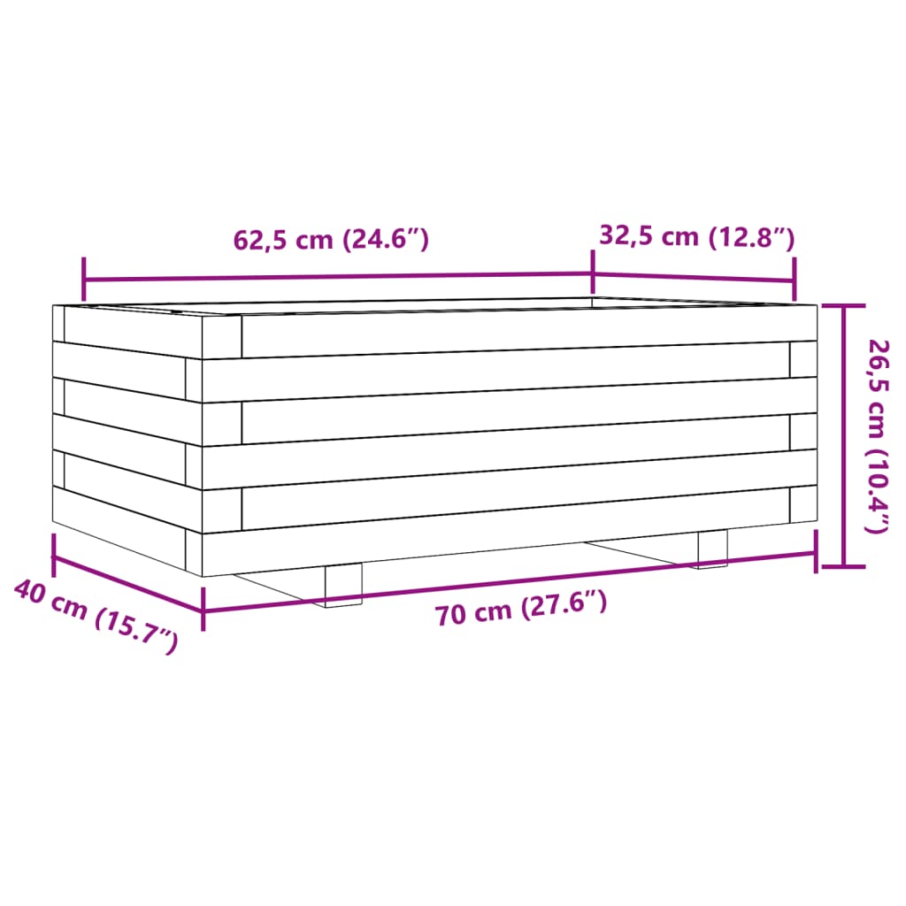 vidaXL Jardinera de madera maciza de pino blanco 70x40x26,5 cm