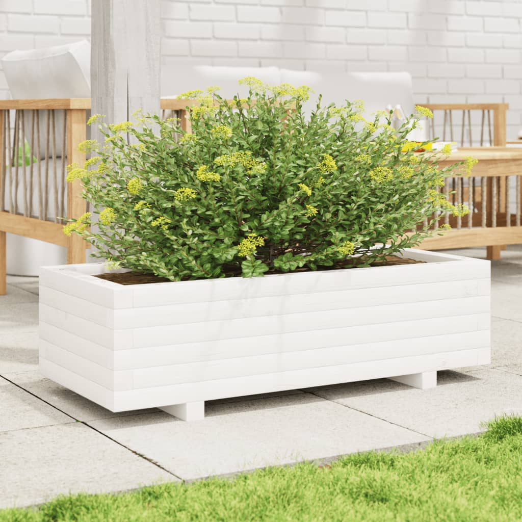 vidaXL Jardinera de madera maciza de pino blanco 90x40x26,5 cm