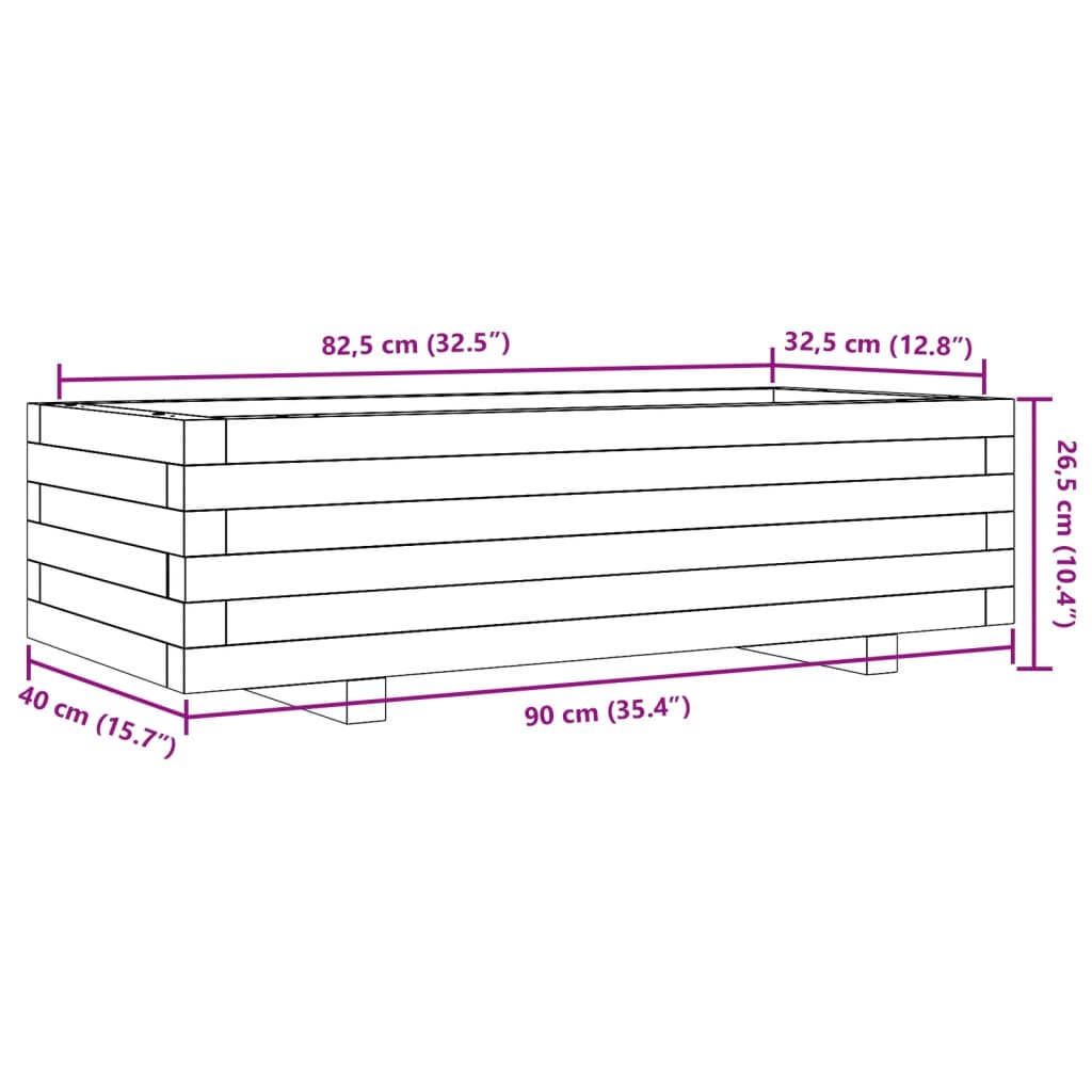 vidaXL Jardinera de madera maciza de pino blanco 90x40x26,5 cm