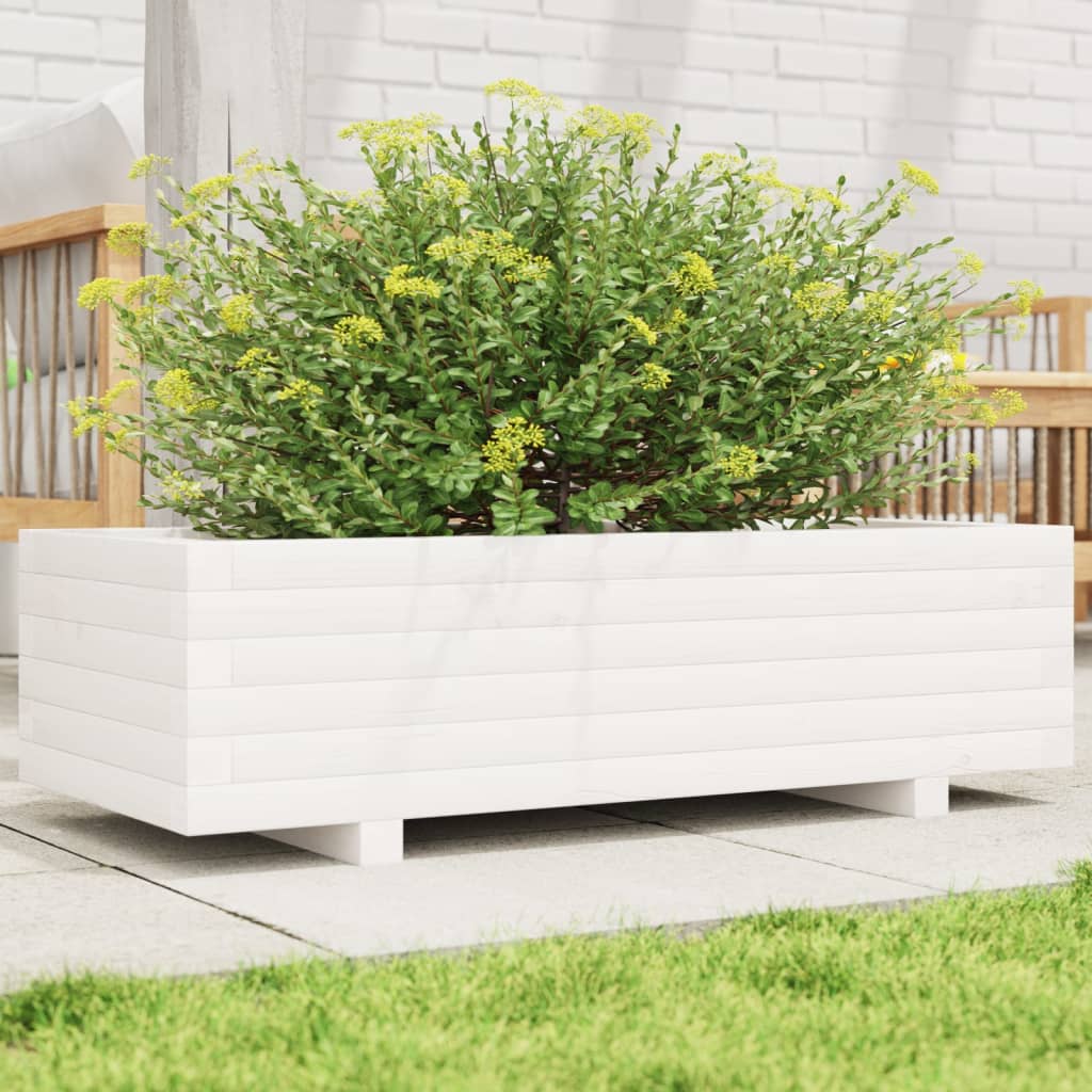 vidaXL Jardinera de madera maciza de pino blanco 90x40x26,5 cm