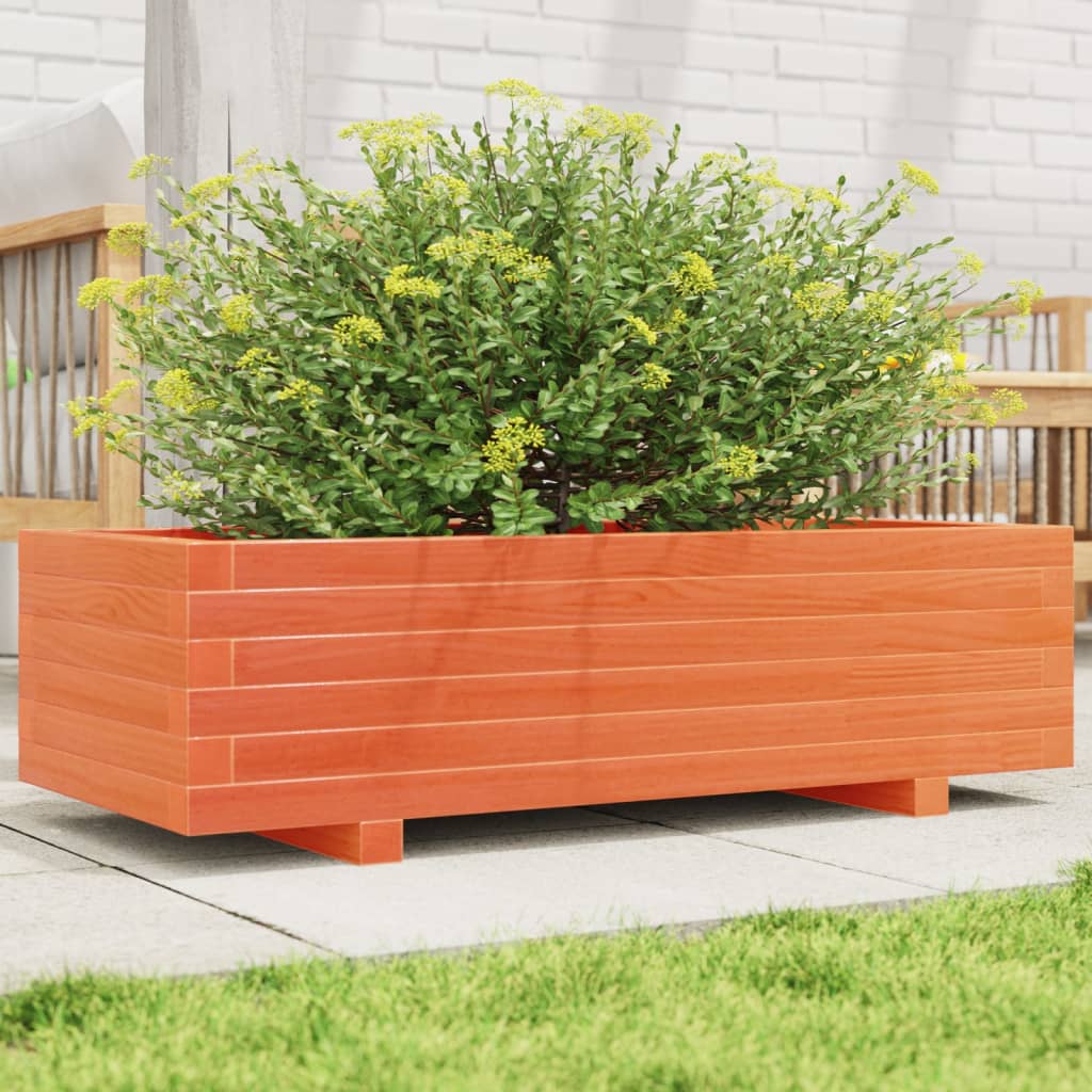 vidaXL Jardinera de madera maciza de pino marrón cera 90x40x26,5 cm