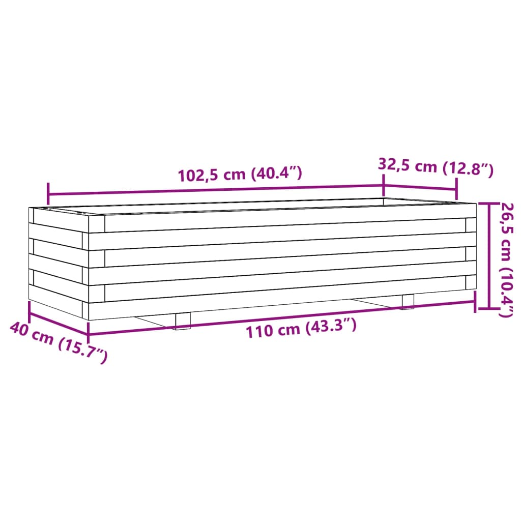 vidaXL Jardinera de madera maciza de pino 110x40x26,5 cm