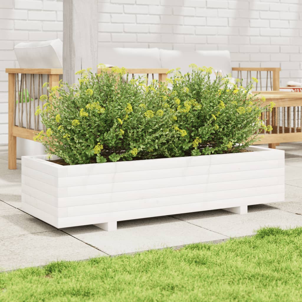 vidaXL Jardinera de madera maciza de pino blanco 110x40x26,5 cm