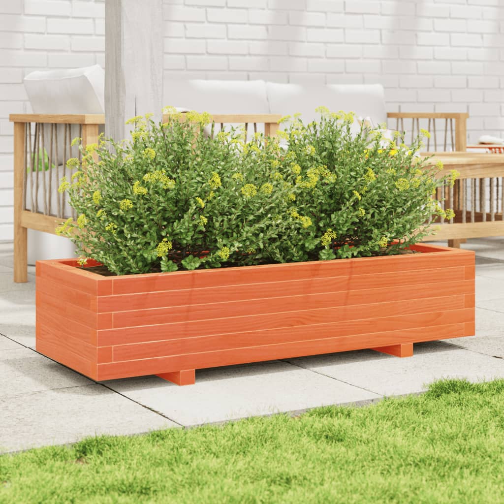 vidaXL Jardinera de madera maciza de pino marrón cera 110x40x26,5 cm