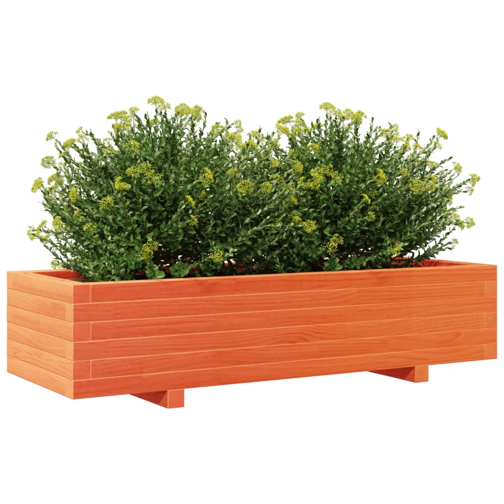 vidaXL Jardinera de madera maciza de pino marrón cera 110x40x26,5 cm