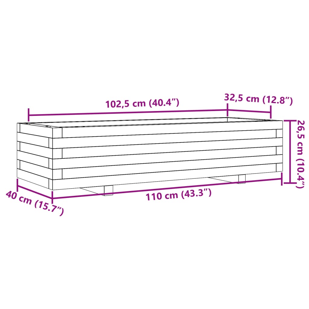 vidaXL Jardinera de madera maciza de pino marrón cera 110x40x26,5 cm